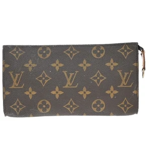 LOUIS VUITTON LV Logo Bucket GM Pouch Bag Monogram Leather Brown Gold 66EF522 - Picture 1 of 14