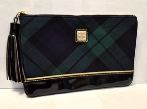 Vintage Dooney & Bourke Highland Cosmetic Pouch/Clutch-Green/Blue Plaid -NWOT - Picture 1 of 10