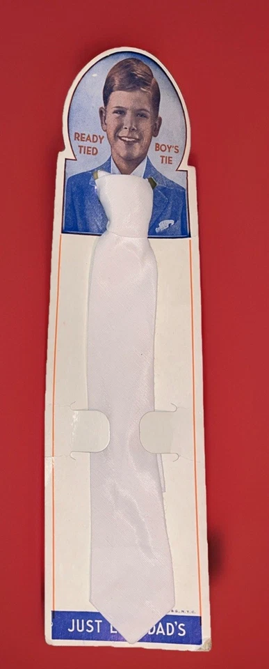 "Corbata blanca con clip vintage lista para atar para niños en exhibición de cartón personalizada 10,5""" Foto 1 de 4