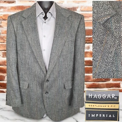 Chaqueta deportiva Haggar Imperial abrigo para hombre 44L gris espiga rayas ventilación única Foto 1 de 4
