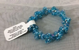 Blue Crystal & Silver Beads Gemstone Bracelet Elastic Size 7” - NWT - Picture 1 of 3