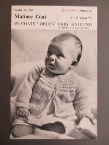 Vintage Knitting Pattern BABY Matinee Coat 3-6 Months Coats Orlon