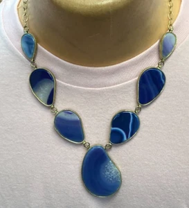 MARCIA MORAN Polished Agate Bib Statement Bib Necklace - Picture 1 of 4