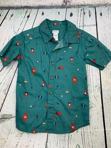 Toddler Boy Carters Camping Print Button Front Shirt Size 5 - Picture 1 of 3