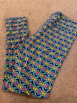 LuLaRoe TC Leggings Aztec Geometric Triangle Arrow Major Unicorn Tall Curvy Blue - Image 1 of 3
