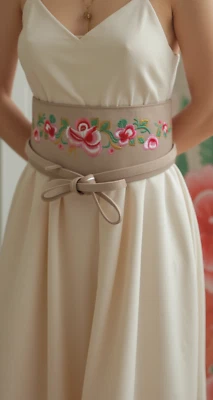 Cinturón envolvente de cuero sintético beige para mujer rojo rosa colorido bordado flor talla S M Foto 1 de 4