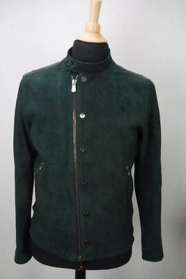 Isaia Pino Verde Cordero Cuero Bombardero Motocicleta Corredor Chaqueta 38R 48EU NUEVO Foto 1 de 4