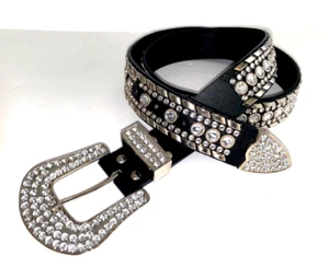 Womens XL CTM Western Rhinestone Belt 1 1/2 inches Wide Missing 2 studs Cowgirl - Picture 1 of 13