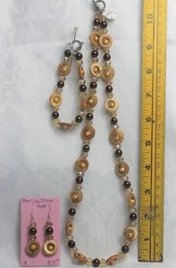 Handmade Mother of Pearl, FW Pearls, Crystal Necklace, Earrings & Bracelet Set - Picture 1 of 4