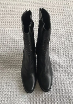 Via Spiga Para Mujer Negro Vero Cuoio Botas Media Pantorrilla Tacón Bloque Cremallera Zapatos 5.5M Foto 1 de 4