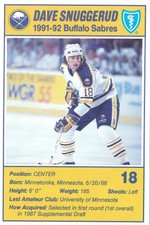 91-92 BUFFALO SABRES BLUE SHIELD POSTCARD #18 DAVE SNUGGERUD