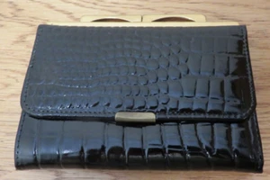 Black Croc Wallet Coin Purse Kiss Snap Small Unbranded - Picture 1 of 4