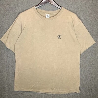 Calvin Klein джинсы логотип футболка желтовато-коричневый бежевый CK футболка L/XL повседневный минималистский стиль - Изображение 1 из 4
