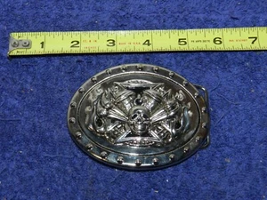 Vintage Metal Motorcycle Biker Engine Skull Chrome Belt Buckle NOS - Picture 1 of 2