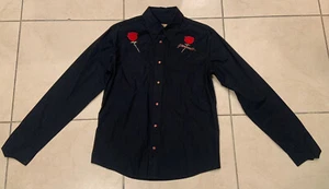 Roper Shirt Rose Embroidered Pearl Snap Western Long Sleeve Shirt Men Sz M - Picture 1 of 16