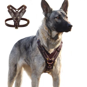 Genuine Leather Dog Harness for Large Dogs Heavy Duty Pitbull Mastiff Boxer L/XL - Picture 1 of 15