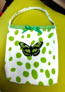 Boho Handmade Green Butterfly Small Bag, apprx 7 Inches, Handle, Open at Top - Picture 1 of 1
