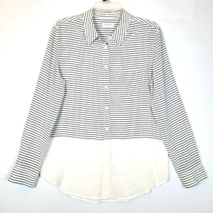 Equipment Femme Womens Silk Reese Striped Shirt Size Large White Career Preppy - Picture 1 of 10