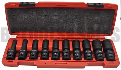 10pc 1/2" DR. Universal Swivel Deep Impact Socket Set (SAE) PRO Radius Set - Image 1 of 4