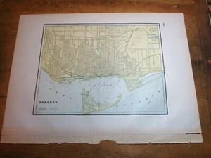  Cram's 1890 Colored City Map ~ TORONTO, ONTARIO ~ 12" x 9 1/2"   - Picture 1 of 8