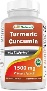 Best Naturals cúrcuma curcumina 1500 mg 180 cápsulas vegetarianas - Imagen 1 de 7