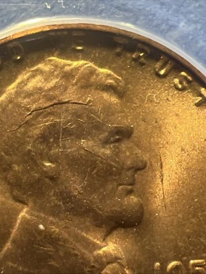 1955 Lincoln cent graded ANACS MS 65 RED Die Break Error - Broken Skull - Image 1 of 4