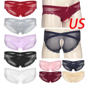 Slip uomo maglia pizzo trasparente Sissy mutandine vita bassa senza cavallo perizoma intimo - Foto 1 di 108