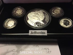 5 Coin Set 2015 W W P S S March of Dimes Reverse Clad Silver Proof Dollar DM5+ - Picture 1 of 9