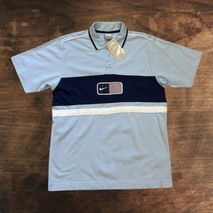 Nueva Camisa Polo Azul Bandera de Fieltro Nike Años 2000 De Colección Para Hombre Grande Preppy - Imagen 1 de 4