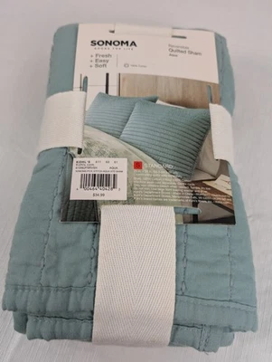 Sonoma Almohada Acolchada Algodón Reversible Sham Aqua Estándar 20 x 26" NUEVA Foto 1 de 4