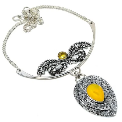 Collar de joyería de plata esterlina 925 hecho a mano de ónix amarillo, piedr... - Imagen 1 de 4
