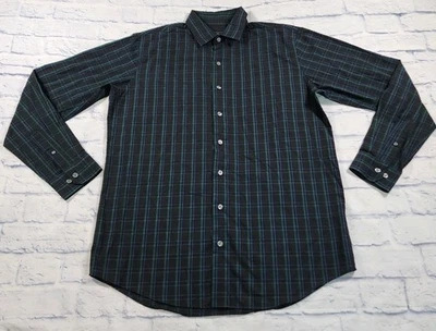 Van Heusen MENS SIZE L TALL 16.5-17 Black Green Regular Fit Dress Shirt Plaid - Image 1 of 4