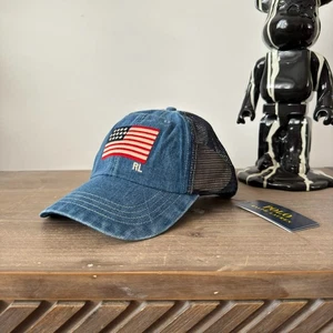 Polo Ralph Lauren Herren USA Flagge Denim Trucker Baseball Kappe Mütze Einheitsgröße Unisex - Bild 1 von 13