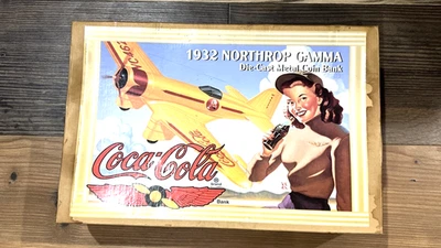 VTG Ertl 1995 Coca-Cola 1932 Northrop Gamma Die Cast Airplane Metal Coin Bank  - Image 1 of 4
