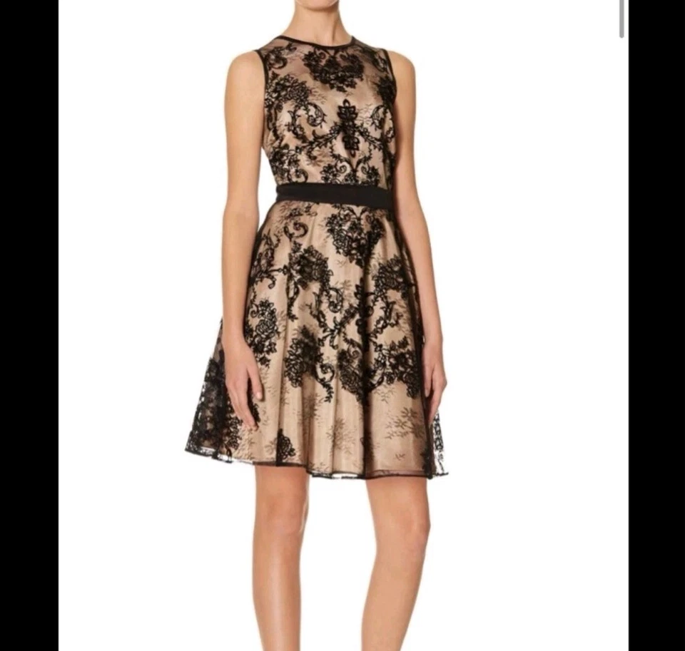 Vestido de encaje negro THE LIMITED talla 8 cóctel sin mangas marfil beige forro floral Foto 1 de 4