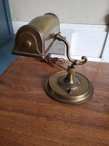 Vintage Art Nova Bankers Brass Desk Table Lamp Adjustable Head - Picture 1 of 20