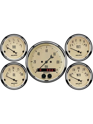 Auto Meter Gauges Antique Beige Speedo Water Temp Oil Pressure Fuel Lvl B (1850) - Image 1 of 4