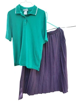 Винтажный 80-х 90-х Jantzen классическая рубашка юбка лот зеленый фиолетовый плиссированные школы ретро  - Изображение 1 из 4