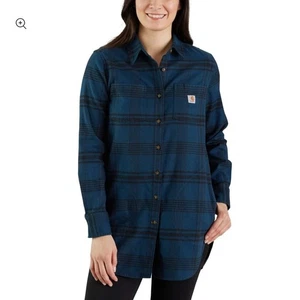 Carhartt Rugged Flex Relaxed Fit Langarm Karo Flanell Tunika Gr. Medium Blau - Bild 1 von 7