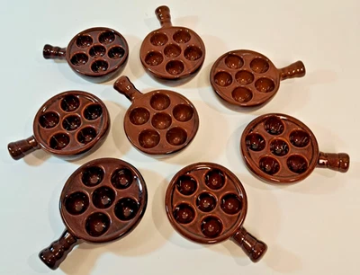 Vintage Escargot Snail Dish Server Set of 8 Brown Stoneware Germany - Image 1 of 4