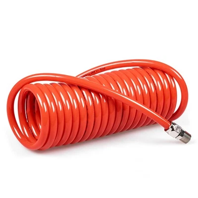 Premium 1/4" x 15' Air Compressor Coil Hose Polyurethane Coiled Swivel End Red - Image 1 of 4