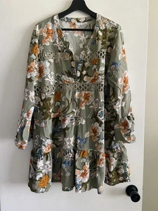 Abito camicia donna Lascana floreale svasato manica verde salvia floreale taglia 12/14 - Foto 1 di 8