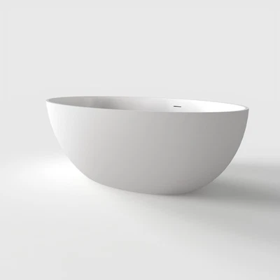 67" Solid Surface Freestanding Bathtub Oval Soaking Tub W/Overflow  Pop-up Drain - Image 1 of 4