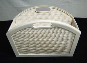 Vtg. White Wicker Magazine / Craft Bin Holder 15"x11"x7" Granny Core Kitschy - Picture 1 of 13
