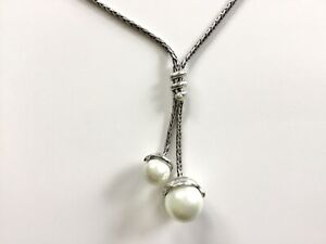 Brighton Twist Pearl Lariat Necklace Glass Pearls Silver