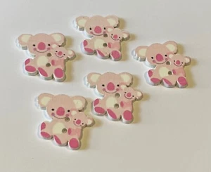 10 Pink Wooden Koala Bear Buttons 25mm Wood Button D29-23 Aussie Seller - Picture 1 of 4