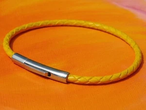 Mens / ladies 3mm Yellow leather & stainless steel bracelet by Lyme Bay Art - Picture 1 of 3