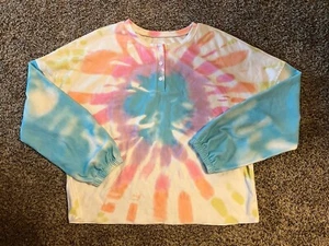 Pastell Batik super weich L Sweatshirt Langarm 1/4 Knopf offener Saum - Bild 1 von 4