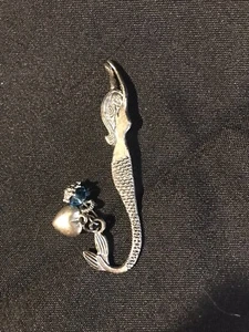 Mermaid Pewter Bookmark with 2 charms heart & blue dangle - Picture 1 of 5