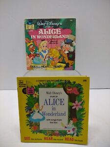 Vtg Walt Disney (2) Story Of Alice In Wonderland Story Books & Records 7" 33 Rpm